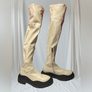 Missguided Made In UK Chunky Platform Cream Over-the-Knee Women's Boots